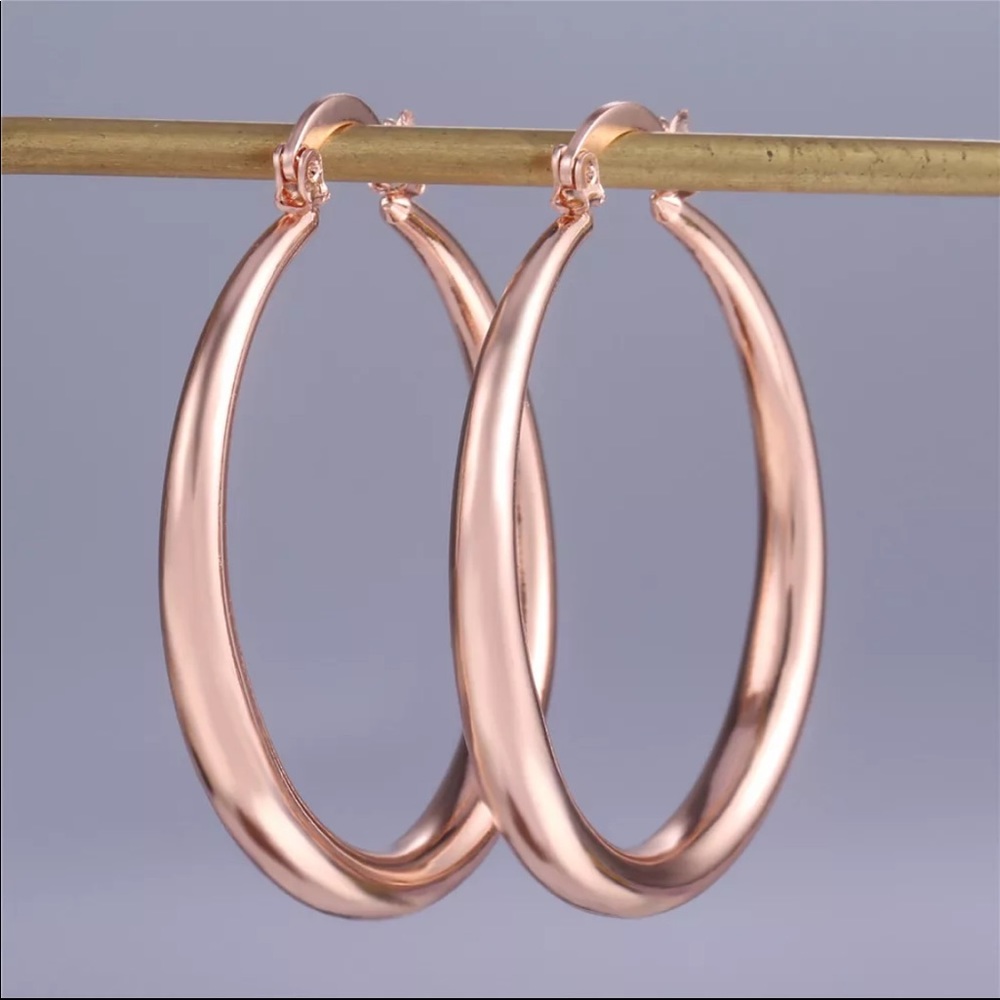 Beautiful Rose Gold Round Hoop Earrings New
